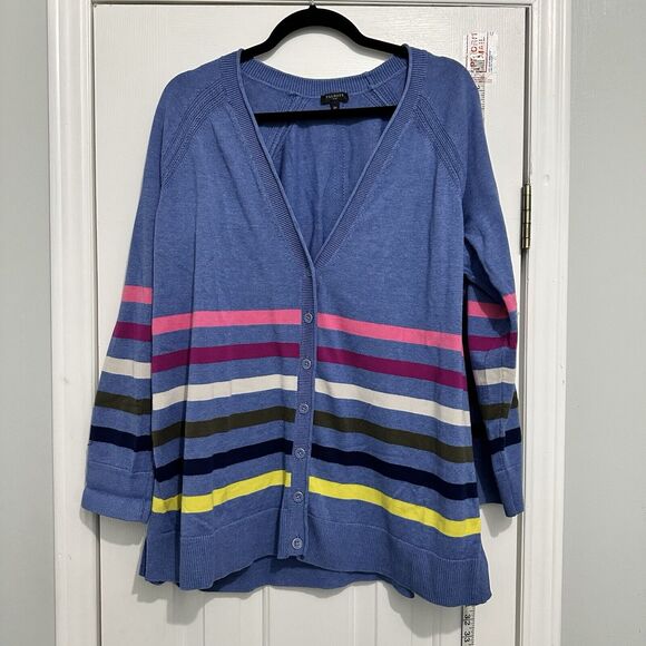 Talbots Cardigan Sweater Women's Plus Size 2x Striped Button Up Stripe - Picture 2 of 9